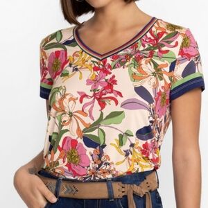Johnny Was Multicolor Floral V-Neck Tee